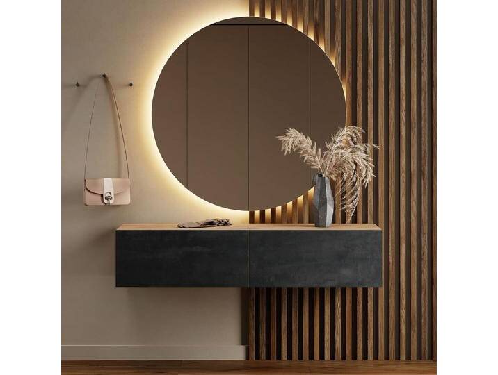Flur Möbel Garderobe 1x Hängeschrank 140 cm gold eiche / schwarz charcoal mit Nova Spiegel 100 cm Flur Möbel Garderobe 1x Hängeschrank 140 cm gold eiche / schwarz charcoal mit Nova Spiegel 100 cm von Planetmöbel