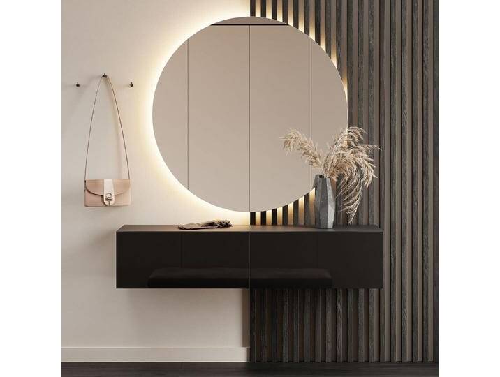 Flur Möbel Garderobe 1x Hängeschrank 140 cm schwarz mit Nova Spiegel 100 cm von Planetmöbel