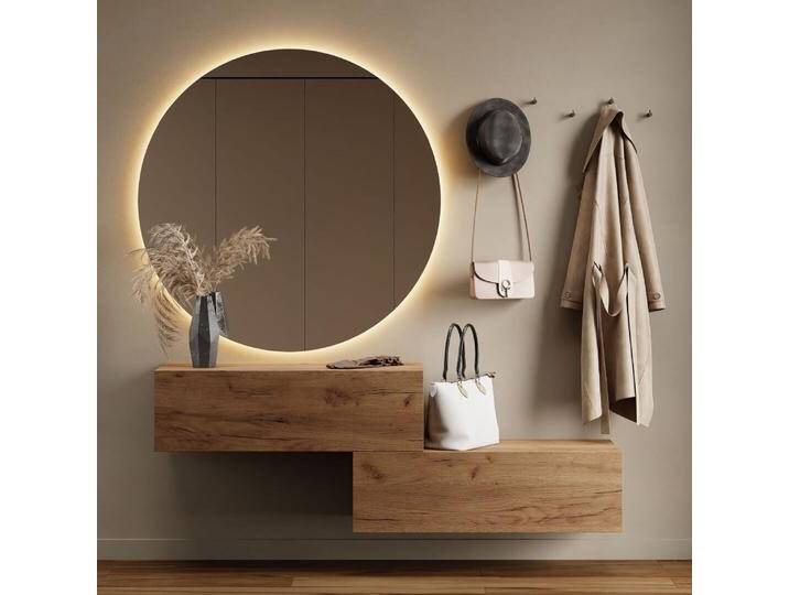 Flur Möbel Garderobe 2x Hängeschrank 100 cm gold eiche mit Nova Spiegel 100 cm von Planetmöbel