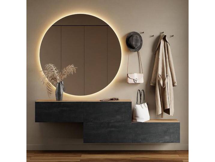 Flur Möbel Garderobe Hängeschrank 140cm doppelt Gold Eiche / Schwarz Charcoal von Planetmöbel