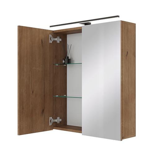 Planetmöbel ARIA Spiegelschrank Bad mit Beleuchtung 60 cm breit | Badschrank hängend mit Spiegel | Gold Eiche, mit Leuchte und Steckdose, Spiegelschrank Gäste WC 60 x 70 x 16 cm Planetmöbel ARIA Spiegelschrank Bad mit Beleuchtung 60 cm breit | Badschrank hängend mit Spiegel | Gold Eiche, mit Leuchte und Steckdose, Spiegelschrank Gäste WC 60 x 70 x 16 cm von Planetmöbel