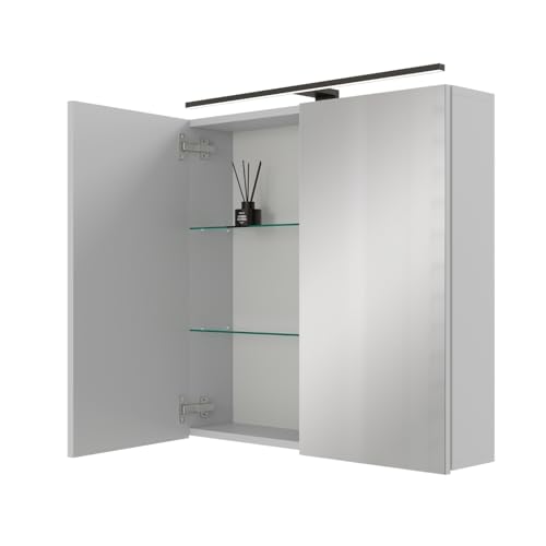 Planetmöbel ARIA Spiegelschrank Bad mit Beleuchtung 70 cm breit | Badschrank hängend mit Spiegel | Weiß Grau, mit Leuchte und Steckdose, Spiegelschrank Gäste WC 70 x 70 x 16 cm Planetmöbel ARIA Spiegelschrank Bad mit Beleuchtung 70 cm breit | Badschrank hängend mit Spiegel | Weiß Grau, mit Leuchte und Steckdose, Spiegelschrank Gäste WC 70 x 70 x 16 cm von Planetmöbel