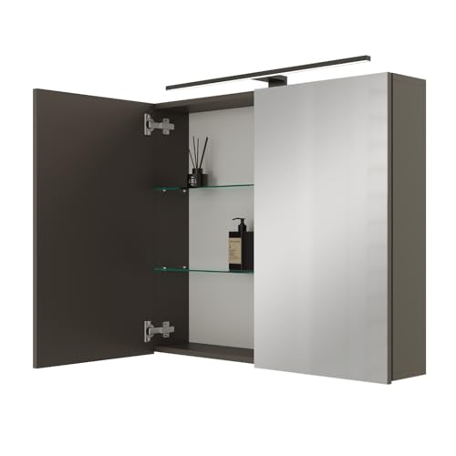 Planetmöbel ARIA Spiegelschrank Bad mit Beleuchtung 80 cm breit | Badschrank hängend mit Spiegel | Anthrazit, mit Leuchte und Steckdose, Spiegelschrank Gäste WC 80 x 70 x 16 cm Planetmöbel ARIA Spiegelschrank Bad mit Beleuchtung 80 cm breit | Badschrank hängend mit Spiegel | Anthrazit, mit Leuchte und Steckdose, Spiegelschrank Gäste WC 80 x 70 x 16 cm von Planetmöbel