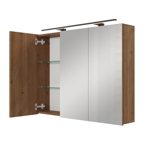 Planetmöbel ARIA Spiegelschrank Bad mit Beleuchtung 90 cm breit | Badschrank hängend mit Spiegel | Gold Eiche, mit Leuchte und Steckdose, Spiegelschrank Gäste WC 90 x 70 x 16 cm Planetmöbel ARIA Spiegelschrank Bad mit Beleuchtung 90 cm breit | Badschrank hängend mit Spiegel | Gold Eiche, mit Leuchte und Steckdose, Spiegelschrank Gäste WC 90 x 70 x 16 cm von Planetmöbel