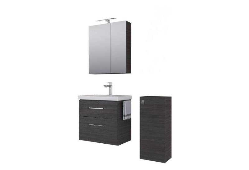 Planetmöbel Badezimmer-Set Badmöbel-Set mit Spiegelschrank 63cm und Midischrank Anthrazit von Planetmöbel