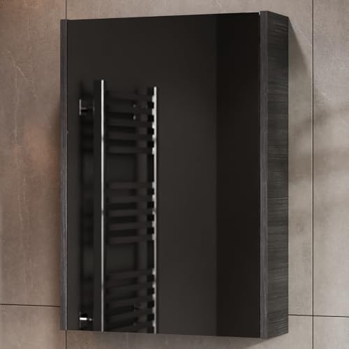 Planetmöbel Spiegelschrank Bad 50 cm, Badezimmerschrank, Aufbewahrungsschrank mit Tür und 2 Glasregalböden, 47,6 x 67,6 x 13,8 cm, Anthrazit von Planetmöbel