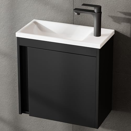 Planetmöbel Badmöbel Set 2-teilig Waschbecken mit Unterschrank 50 x 48,3 x 24,8 cm schwarz matt, Waschbeckenunterschrank mit Einsatz-Waschbecken weiß Planetmöbel Badmöbel Set 2-teilig Waschbecken mit Unterschrank 50 x 48,3 x 24,8 cm schwarz matt, Waschbeckenunterschrank mit Einsatz-Waschbecken weiß von Planetmöbel