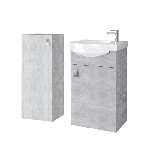 Planetmöbel Badezimmerschrank Midischrank 32 cm schmal mit Badezimmer Waschtisch, Beton von Planetmöbel