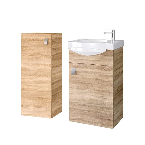 Planetmöbel Badezimmerschrank Midischrank 32 cm schmal mit Badezimmer Waschtisch, Sonoma Eiche von Planetmöbel