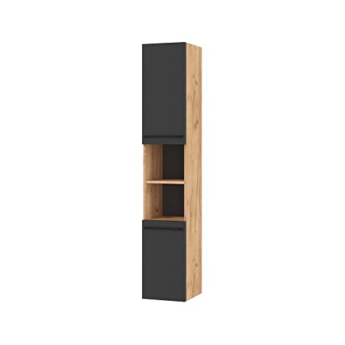 Planetmöbel Badmöbel Hochschrank Badezimmer Schrank schmal, Hochschrank LUX 30 cm, in den Farben Gold Eiche/Anthrazit von Planetmöbel