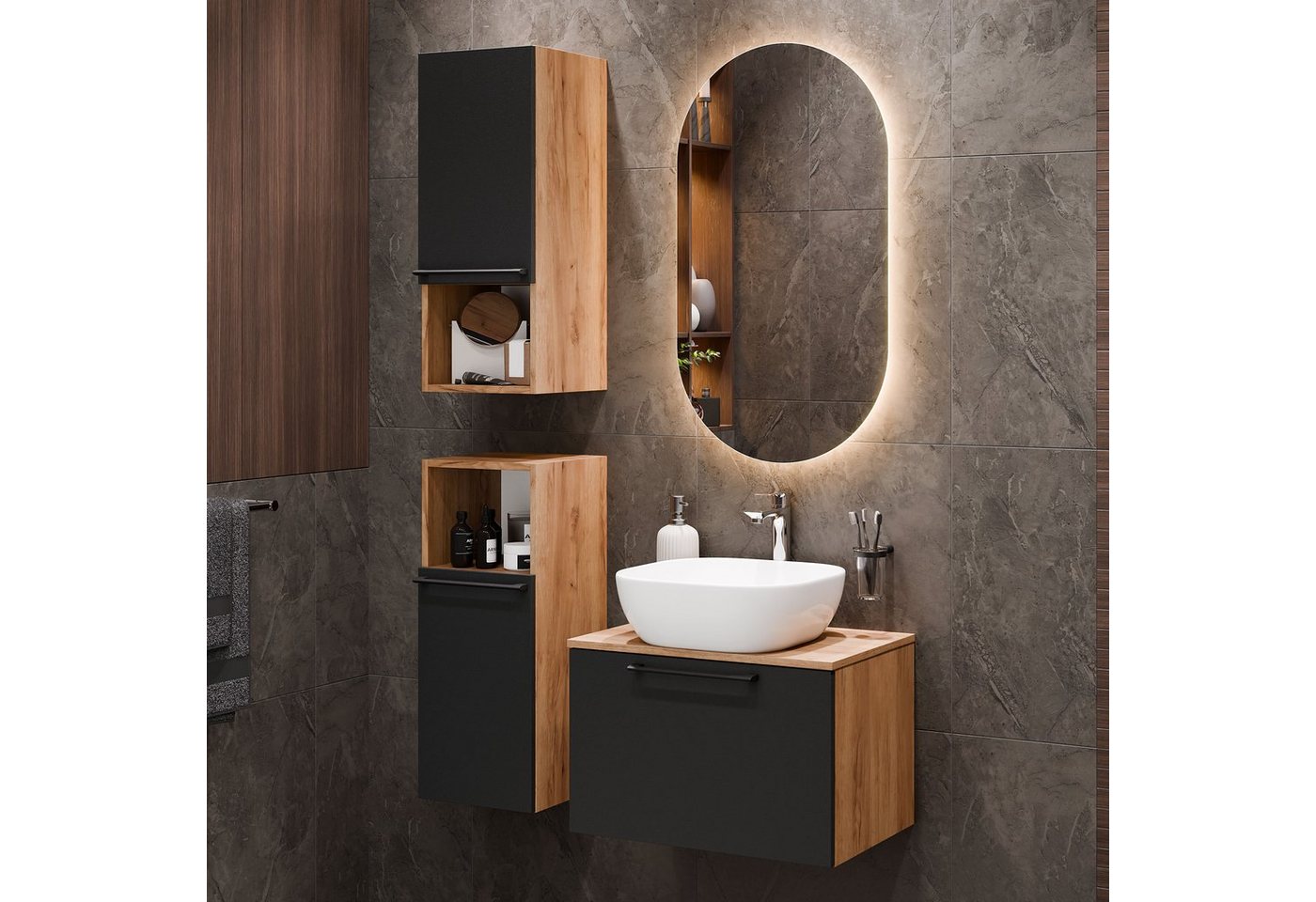 Planetmöbel Badmöbel-Set Astra, (Badezimmer Möbel im modernen Design, 3-St), Badezimmer Möbel im modernen Design von Planetmöbel