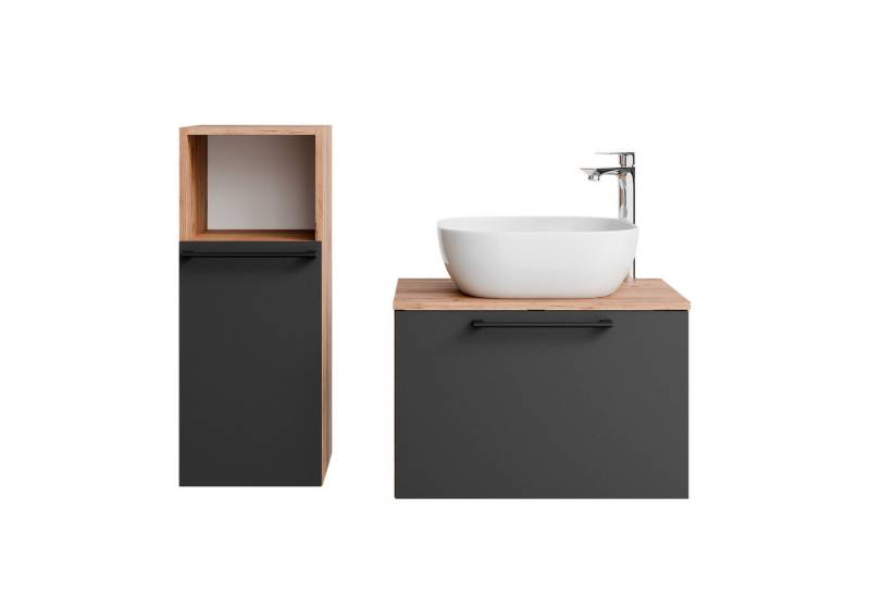 Planetmöbel Badmöbel-Set Astra, (Waschbeckenunterschrank, 3-St., Badezimmerschrank), Waschtisch und Waschbecken weiß mit 1x Midischrank von Planetmöbel