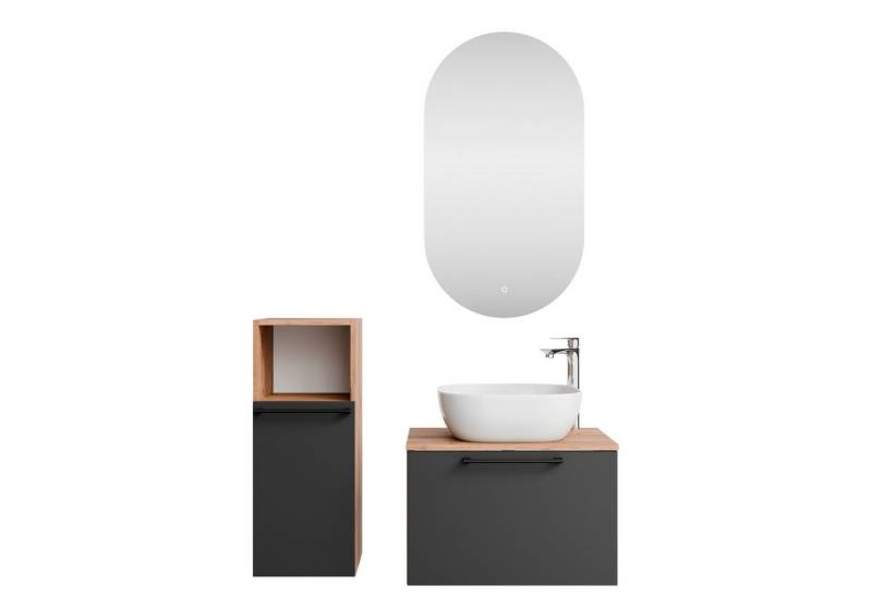 Planetmöbel Badmöbel-Set Astra, (Waschtischunterschrank, 4-St., Spiegel), Waschtisch und Waschbecken weiß mit Spiegel & 1x Midischrank von Planetmöbel