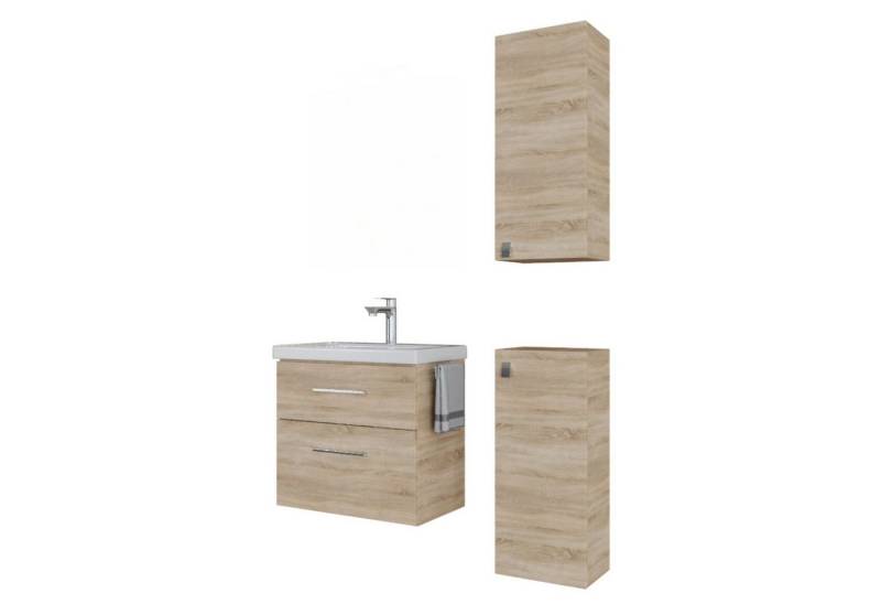 Planetmöbel Badmöbel-Set Badmöbel-Set 63cm mit 2x Midischrank Sonoma Eiche von Planetmöbel