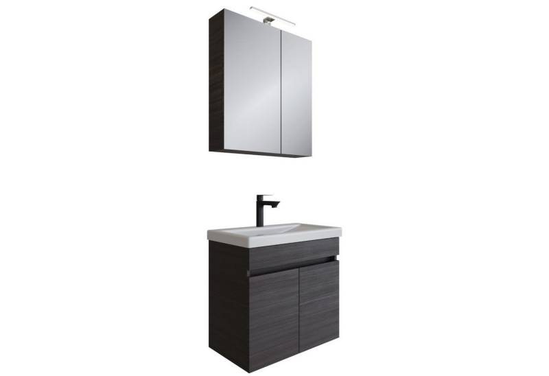 Planetmöbel Badmöbel-Set Badmöbel Set - Waschtisch mit Spiegelschrank 63 cm, (Komplett-Set, 3-St) von Planetmöbel