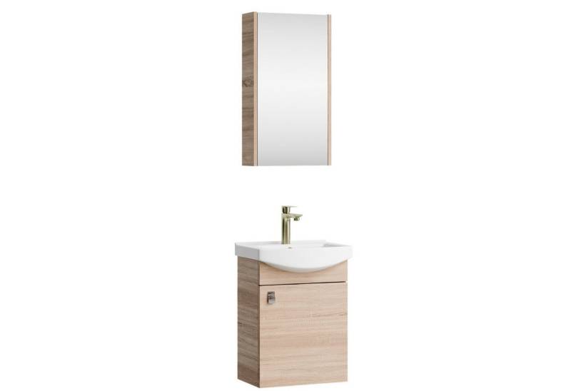 Planetmöbel Badmöbel-Set Planetmöbel Badmöbel-Set mit Spiegelschrank 45cm Sonoma Eiche von Planetmöbel