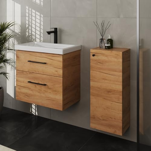 Planetmöbel Badmöbel Set Waschtisch mit Unterschrank 63 x 60 x 36,5 cm, inkl. Midischrank, moderner Waschbeckenunterschrank für Badezimmer, Gäste Bad & WC, Gold Eiche Planetmöbel Badmöbel Set Waschtisch mit Unterschrank 63 x 60 x 36,5 cm, inkl. Midischrank, moderner Waschbeckenunterschrank für Badezimmer, Gäste Bad & WC, Gold Eiche von Planetmöbel