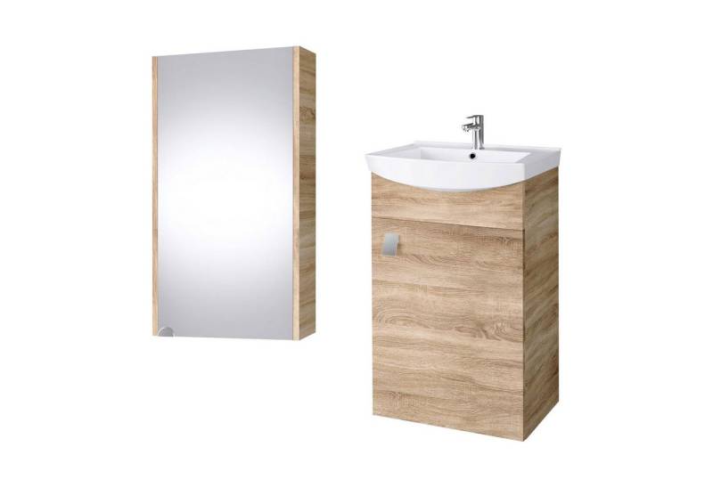 Planetmöbel Badmöbel-Set Badmöbel-Set mit Spiegelschrank 45cm (Sonoma Eiche), (Komplett-Set, 3-St) von Planetmöbel