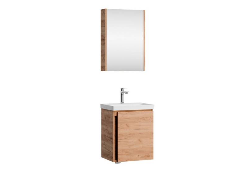 Planetmöbel Badmöbel-Set Waschtisch mit Unterschrank 50 cm, (hängend, 2-St., Badmöbel Set mit Waschbecken), inkl. Spiegelschrank 50 cm von Planetmöbel