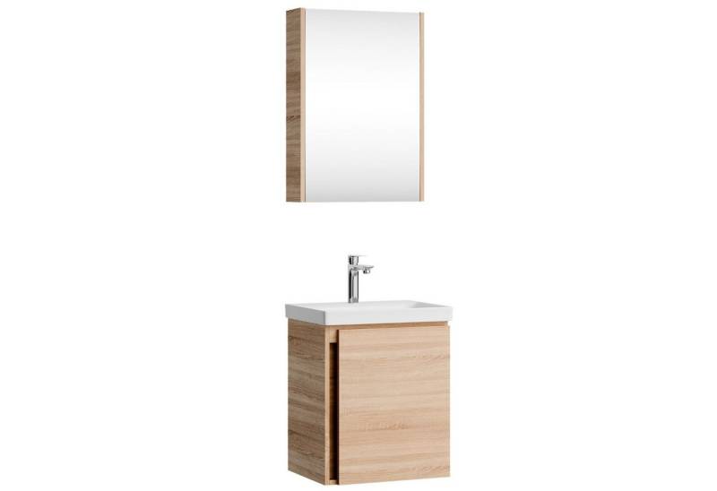Planetmöbel Badmöbel-Set Waschtisch mit Unterschrank 50 cm, (hängend, 2-St., Badmöbel Set mit Waschbecken), inkl. Spiegelschrank 50 cm von Planetmöbel
