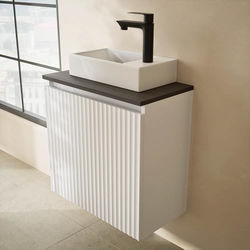 Planetmöbel Badmöbel Set Waschtisch mit Unterschrank 56 x 55 x 30 cm weiß, Waschtischunterschrank mit Waschbecken für Badezimmer, Gäste WC & Bad von Planetmöbel