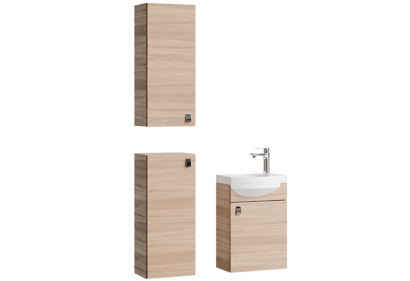 Planetmöbel Badmöbel-Set Waschtischunterschrank 40 cm mit 2x Midischrank 32 cm, (Waschbecken mit Unterschrank, Badezimmerschrank) von Planetmöbel