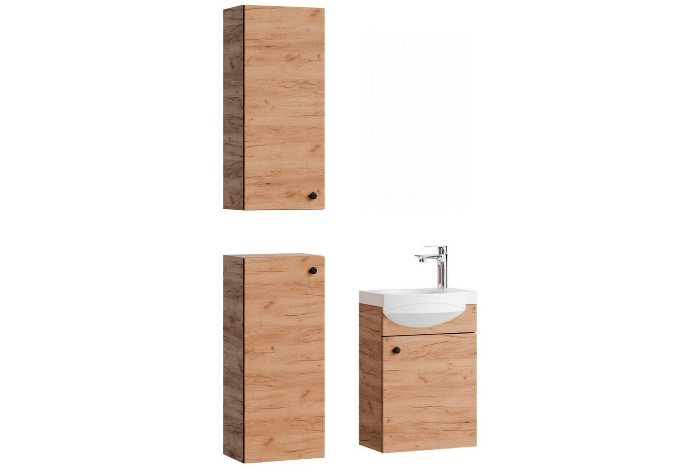 Planetmöbel Badmöbel-Set Waschtischunterschrank 40 cm mit 2x Midischrank 32 cm, (Waschbecken mit Unterschrank, Badezimmerschrank) von Planetmöbel