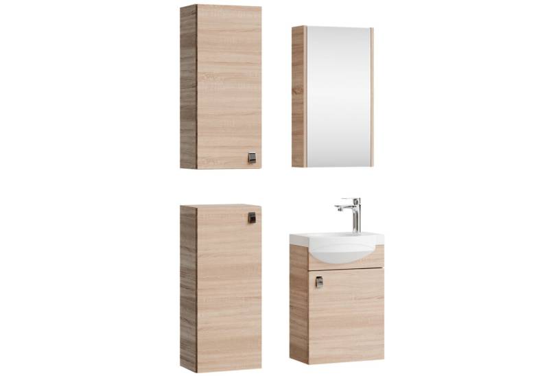 Planetmöbel Badmöbel-Set Waschtischunterschrank 40 cm mit Spiegelschrank und 2x Midischrank 32, (Komplett-Set, 5-St) von Planetmöbel