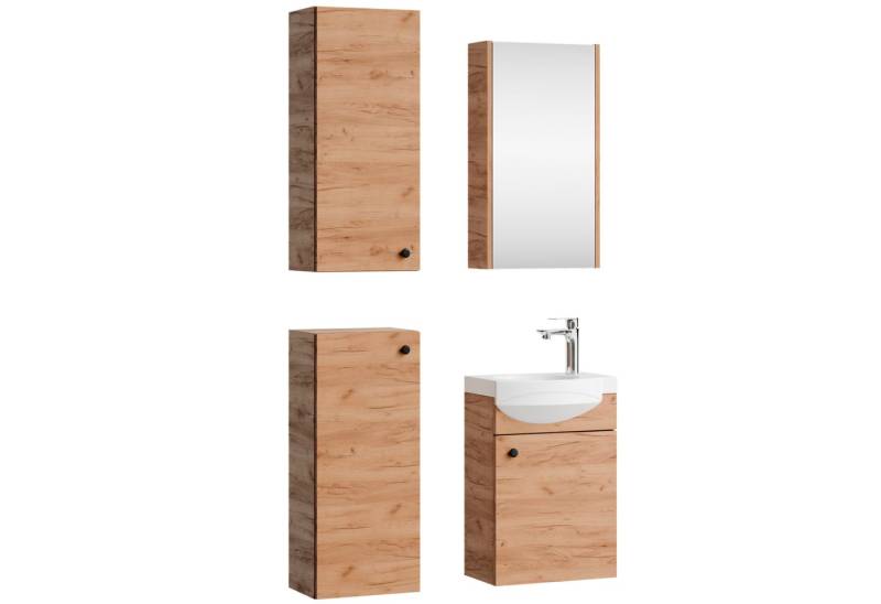 Planetmöbel Badmöbel-Set Waschtischunterschrank 40 cm mit Spiegelschrank und 2x Midischrank 32, (Komplett-Set, 5-St) von Planetmöbel