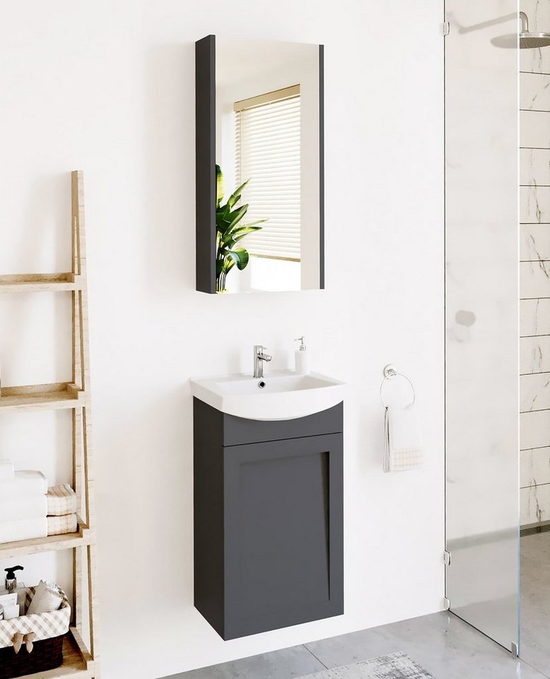 Planetmöbel Badmöbel-Set Waschtischunterschrank mit Spiegelschrank Matt 45cm, (Komplett-Set, 3-St) von Planetmöbel