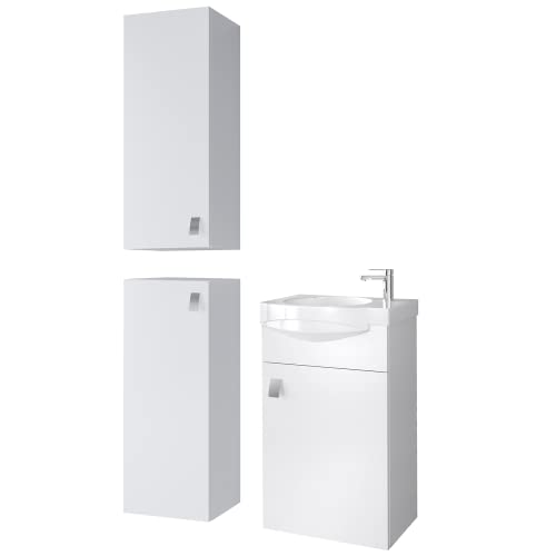 Planetmöbel Badset aus Unterschrank 40cm mit Waschbecken und 2X Midischrank in Weiß, Set für Badezimmer 4-teilig von Planetmöbel