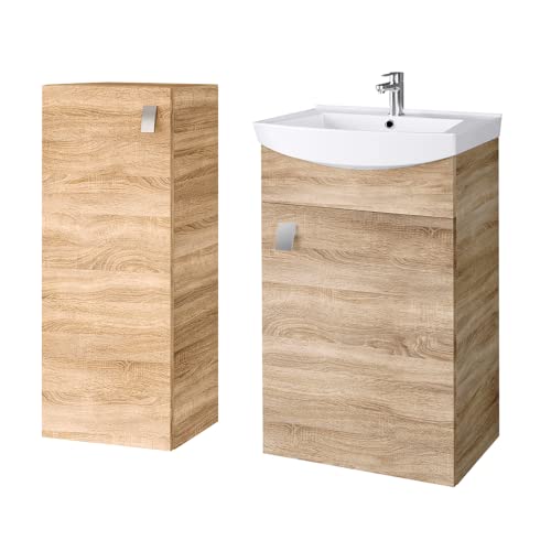 Planetmöbel Badset aus Unterschrank 45cm mit Waschbecken und 1x Midischrank in Sonoma Eiche, Set für Badezimmer 3-teilig von Planetmöbel