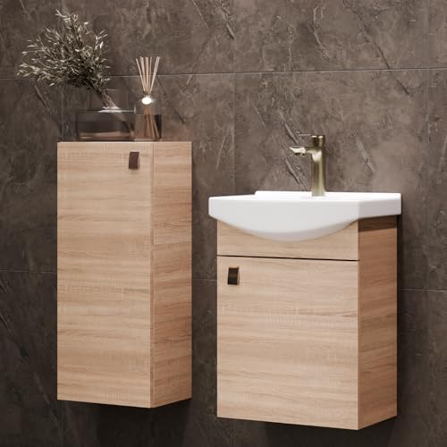 Planetmöbel Badmöbel Set Waschtisch mit Unterschrank 45 x 60 x 33 cm mit Midischrank 32 x 75 x 23 cm für Badezimmer, Gäste WC & Bad, Sonoma Eiche Planetmöbel Badmöbel Set Waschtisch mit Unterschrank 45 x 60 x 33 cm mit Midischrank 32 x 75 x 23 cm für Badezimmer, Gäste WC & Bad, Sonoma Eiche von Planetmöbel