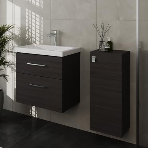 Planetmöbel Badmöbel Set Waschtisch mit Unterschrank 63 x 60 x 36,5 cm, inkl. Midischrank, moderner Waschbeckenunterschrank für Badezimmer, Gäste Bad & WC, Anthrazit von Planetmöbel