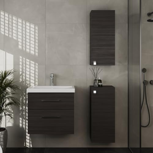 Planetmöbel Badmöbel Set Waschtisch mit Unterschrank 63 x 60 x 36,5 cm, inkl. 2X Midischrank, moderner Waschbeckenunterschrank für Badezimmer, Gäste Bad & WC, Anthrazit von Planetmöbel