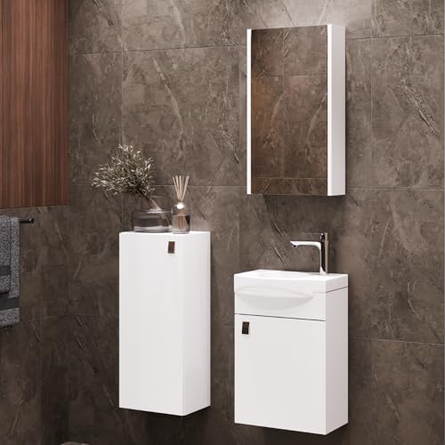 Planetmöbel Badmöbel Set Waschtisch mit Unterschrank 40 x 60 x 29 cm mit Spiegelschrank 40 cm & Midischrank für Badezimmer, Gäste WC & Bad, Weiß Planetmöbel Badmöbel Set Waschtisch mit Unterschrank 40 x 60 x 29 cm mit Spiegelschrank 40 cm & Midischrank für Badezimmer, Gäste WC & Bad, Weiß von Planetmöbel