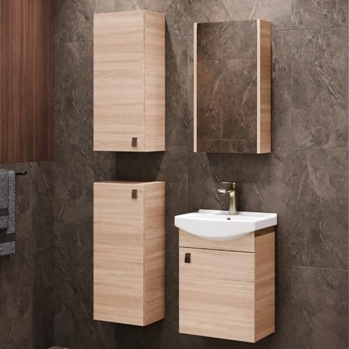 Planetmöbel Badmöbel Set Waschtisch mit Unterschrank 45 x 60 x 33 cm mit Spiegelschrank 40 cm, 2X Midischränke für Badezimmer, Gäste WC & Bad, Sonoma Eiche Planetmöbel Badmöbel Set Waschtisch mit Unterschrank 45 x 60 x 33 cm mit Spiegelschrank 40 cm, 2X Midischränke für Badezimmer, Gäste WC & Bad, Sonoma Eiche von Planetmöbel