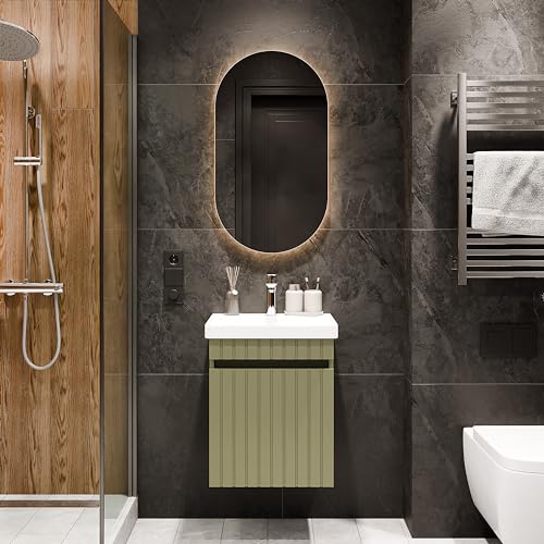 Planetmöbel Cosmia Badmöbel Set Waschtisch mit Unterschrank 50 x 60 x 35 cm Mint Grün, Armatur Badezimmer Chrom, Keramik Waschtisch mit Tür von Planetmöbel