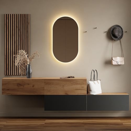 Planetmöbel Flur Möbel Garderobe 2X 160cm Gold Eiche/Gold Eiche Anthrazit, Wandpaneel 50cm Gold Eiche/Anthrazit mit Spiegel 50cm (ohne LED), Wandgarderobe 32,5H x 160B x 37,8T cm von Planetmöbel