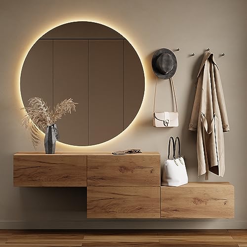 Planetmöbel Flur Möbel Garderobe Hängeschrank 2X 140 cm Gold Eiche, Kompaktgarderobe mit Klappe als Stauraum, Wandgarderobe hängend oder stehend, 37,8T x 140B x 32,5H cm von Planetmöbel