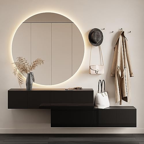 Planetmöbel Flur Möbel Garderobe Hängeschrank 2X 140 cm Schwarz, Kompaktgarderobe mit Klappe als Stauraum, Wandgarderobe hängend oder stehend, 37,8T x 140B x 32,5H cm von Planetmöbel