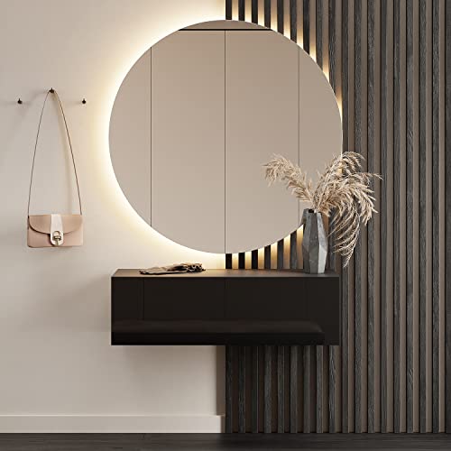 Planetmöbel Flurgarderobe 1x 100 cm inkl. Spiegel rund mit Beleuchtung 100 cm, Schwarz, Flur Möbel mit Spiegel, 37,8T x 100B x 32,5H cm Planetmöbel Flurgarderobe 1x 100 cm inkl. Spiegel rund mit Beleuchtung 100 cm, Schwarz, Flur Möbel mit Spiegel, 37,8T x 100B x 32,5H cm von Planetmöbel