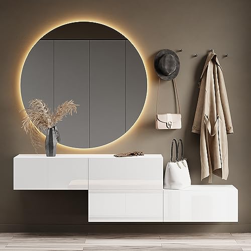 Planetmöbel Flurgarderobe 2X 140 cm inkl. Spiegel rund mit Beleuchtung 100 cm, Weiß, Flur Möbel mit Spiegel, 2X 37,8T x 140B x 32,5H cm von Planetmöbel