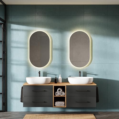 Planetmöbel LUX Badmöbel Set Waschbecken mit Unterschrank 170 cm hängend inkl. 2 Aufsatz-Waschbecken 60 cm weiß, Waschbeckenunterschrank Gold Eiche/Anthrazit Planetmöbel LUX Badmöbel Set Waschbecken mit Unterschrank 170 cm hängend inkl. 2 Aufsatz-Waschbecken 60 cm weiß, Waschbeckenunterschrank Gold Eiche/Anthrazit von Planetmöbel