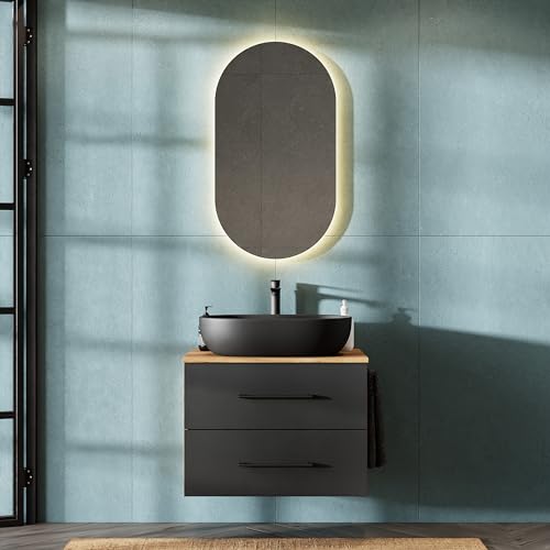 Planetmöbel LUX Badmöbel Set Waschtisch mit Unterschrank 70 cm hängend inkl. Aufsatz-Waschbecken 60 cm schwarz, Waschbeckenunterschrank Gold Eiche/Anthrazit Planetmöbel LUX Badmöbel Set Waschtisch mit Unterschrank 70 cm hängend inkl. Aufsatz-Waschbecken 60 cm schwarz, Waschbeckenunterschrank Gold Eiche/Anthrazit von Planetmöbel