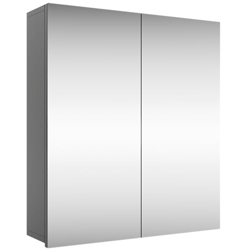 Planetmöbel Merkur Spiegelschrank Bad 60 cm breit | Badschrank hängend mit Spiegel | Anthrazit, Spiegelschrank Gäste WC 60x67 x 16 cm von Planetmöbel