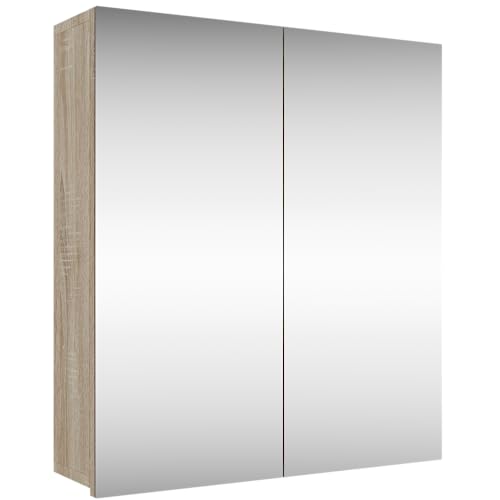 Planetmöbel Merkur Spiegelschrank Bad 60 cm breit | Badschrank hängend mit Spiegel | Sonoma Eiche, Spiegelschrank Gäste WC 60x67 x 16 cm von Planetmöbel