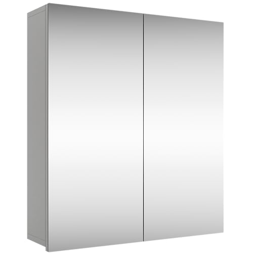 Planetmöbel Merkur Spiegelschrank Bad 60 cm breit | Badschrank hängend mit Spiegel | weiß-grau, Spiegelschrank Gäste WC 60x67 x 16 cm von Planetmöbel