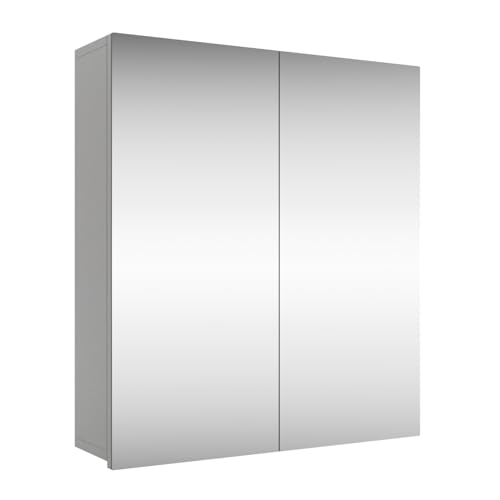 Planetmöbel Merkur Spiegelschrank Bad 60 cm breit | Badschrank hängend mit Spiegel | weiß-grau, ohne Leuchte, Spiegelschrank Gäste WC 60x67 x 16 cm von Planetmöbel