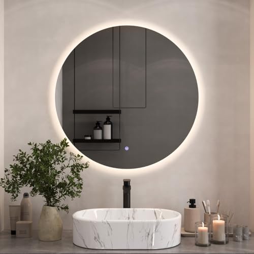 Planetmöbel NOVA Badspiegel mit Beleuchtung rund 80x80 Badezimmerspiegel Spiegel mit licht dimmbar Touchschalter, 2 Lichtstufen, Spiegel ohne Rahmen von Planetmöbel